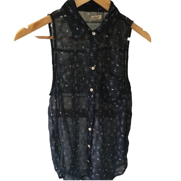 HOLISTER Sleeveless Sheer Button-down Blouse - Picture 13 of 13